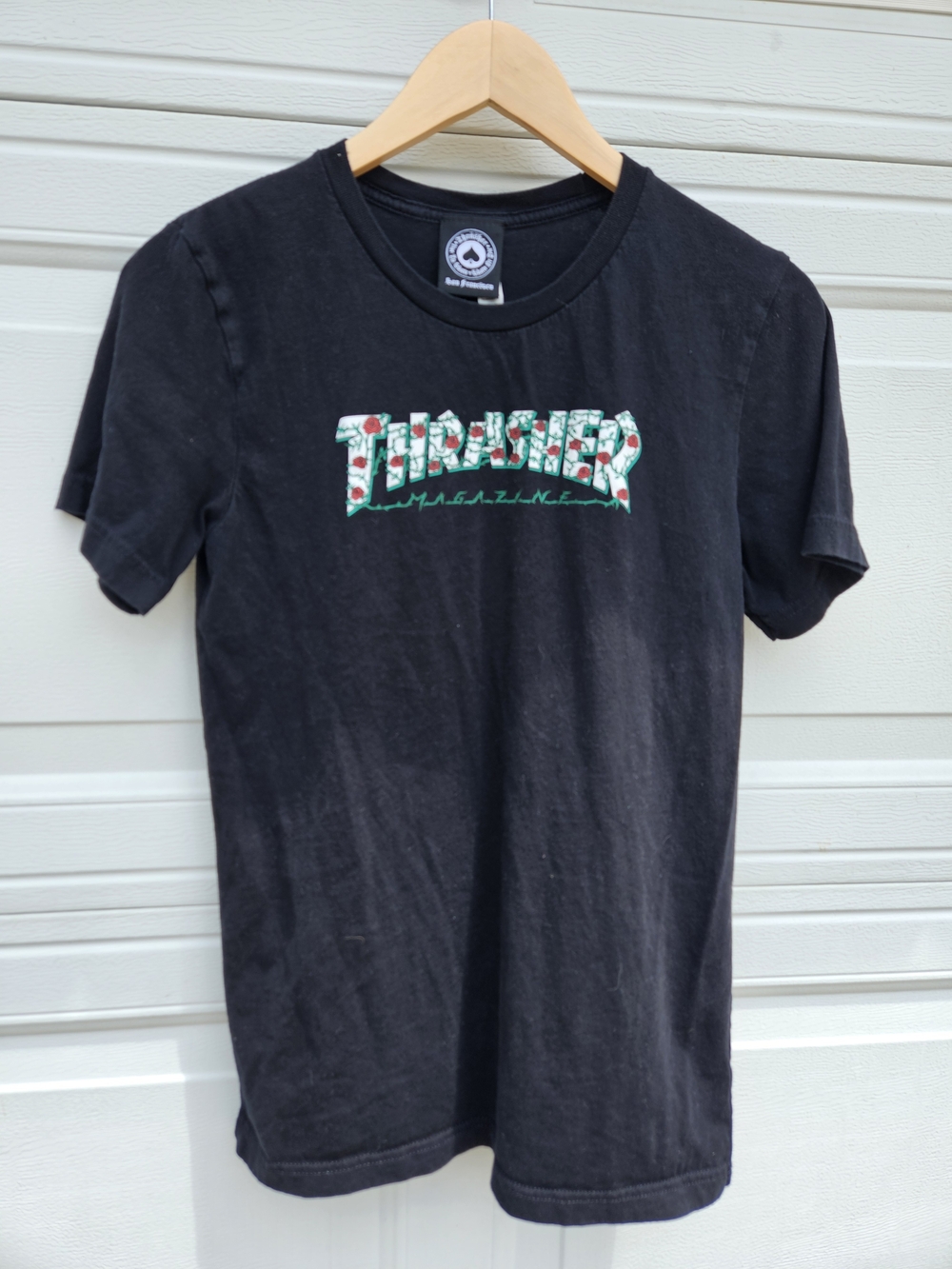 Thrasher Black Short-Sleeve Tee with Floral Logo